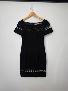 A.J. Bari Black Beaded-Accent Short Sleeve Dress Size 4